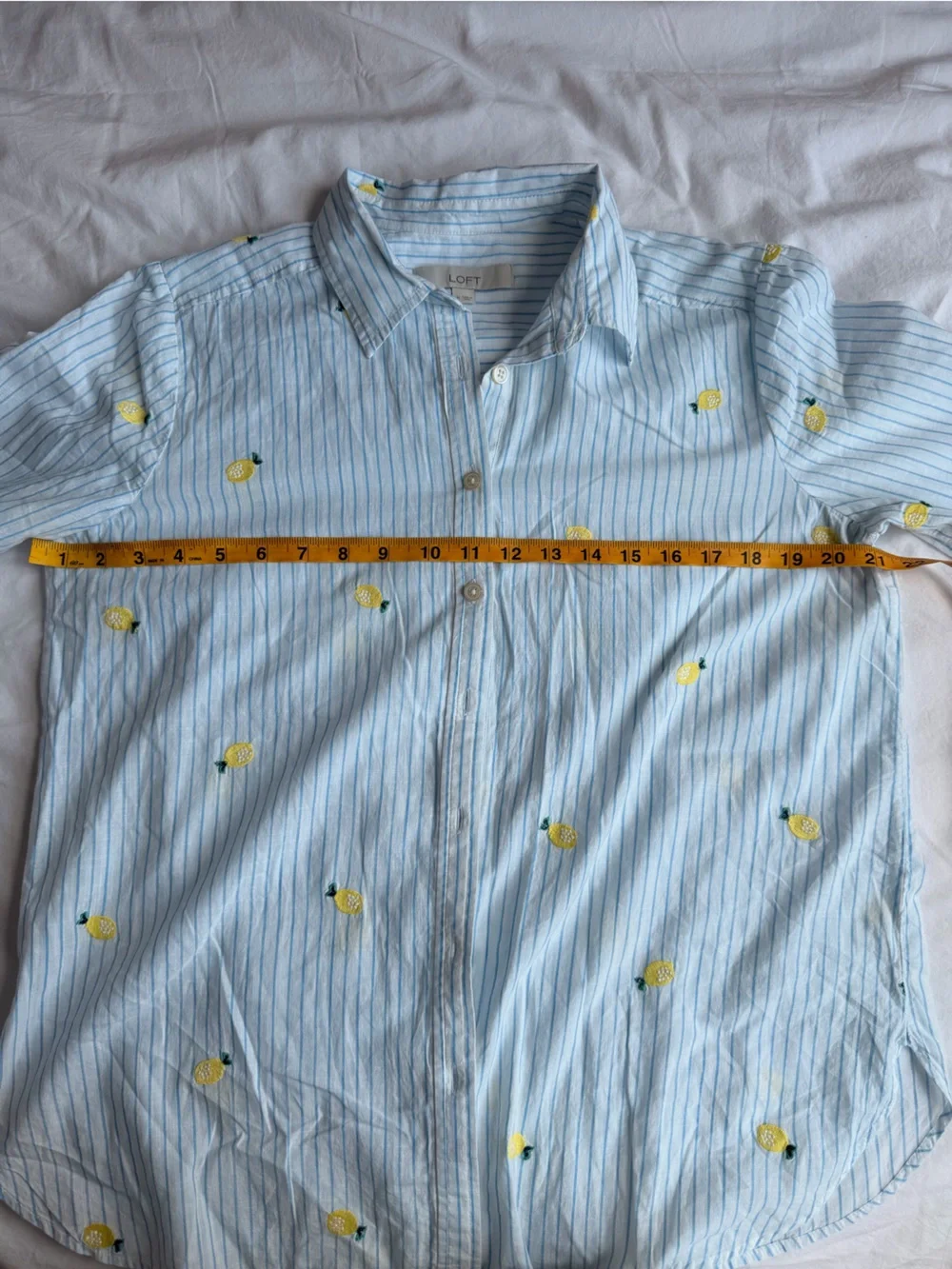 LOFT White Top with Light Blue Stripe